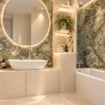 b Salle de bain spa en marbre chaleureux